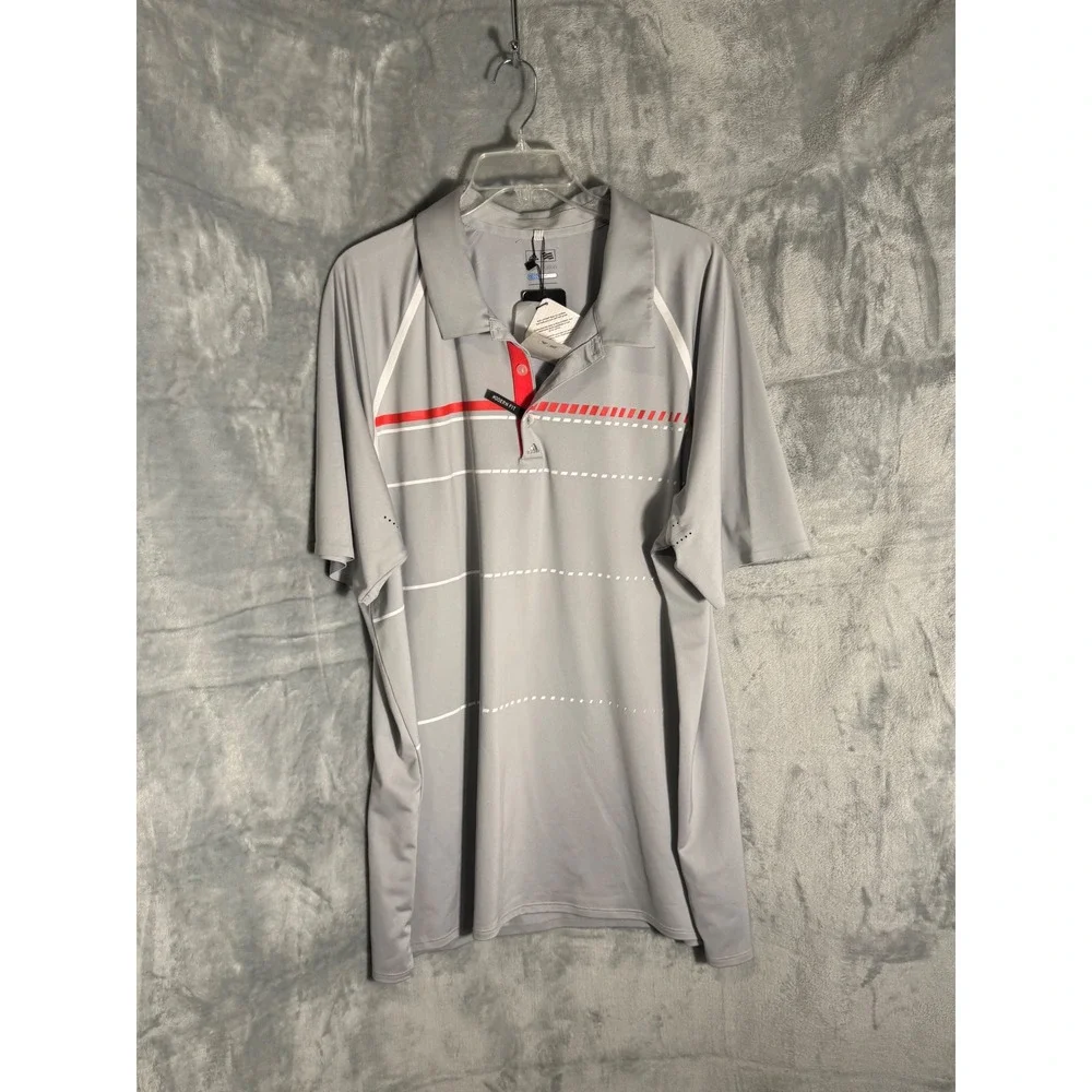 Adidas Golf Puremotion Polo Shirt Mens 2XL Grey Red Modern Fit Coolmax NWT